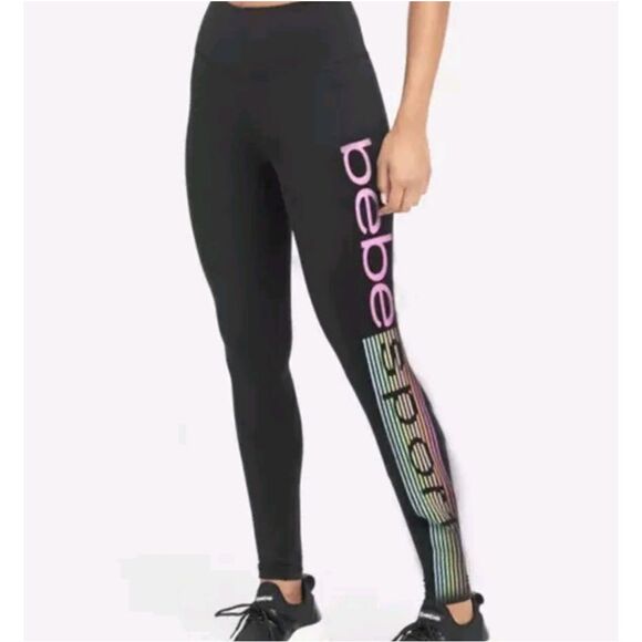 BEBE Sport Logo Stripe Glitter Leggings - Picture 1 of 4